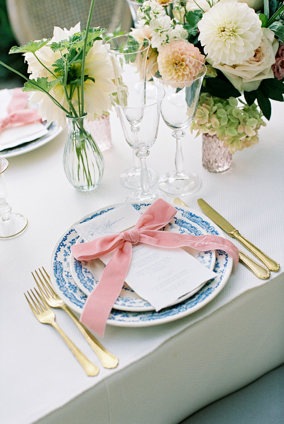 monogrammed napkin bow on the plate