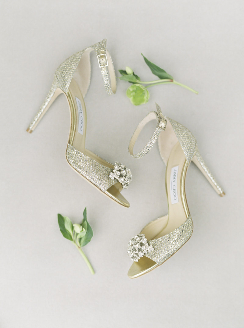 sparkly ivory colour Jimmy Choo wedding shoes for romantic bride