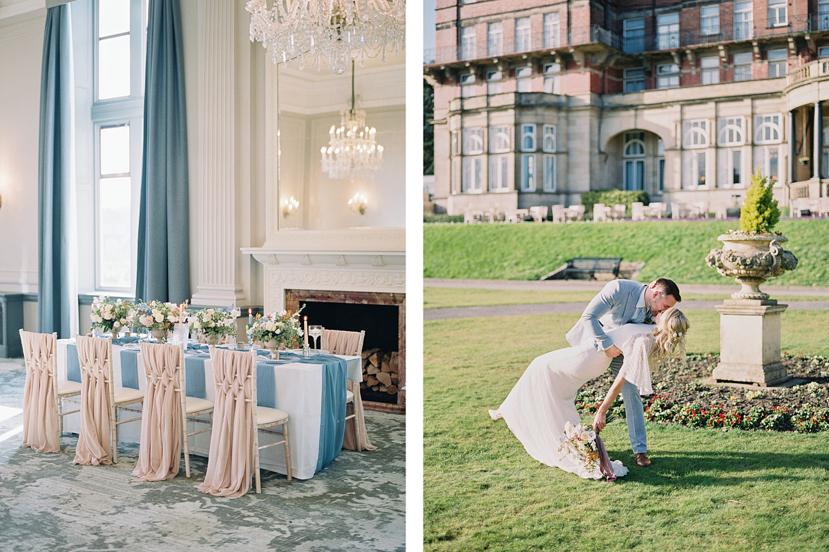 luxury blue tone summer wedding at harrogate majestic hotel 